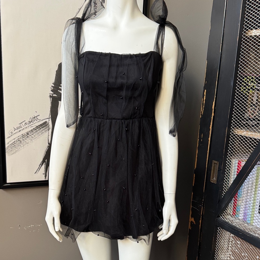 Trixxi Black Mini Dress with Sheer Overlay